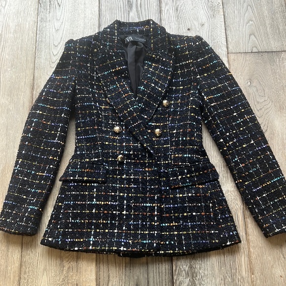 ZARA textured double breasted blazer size XS - Picture 6 of 11